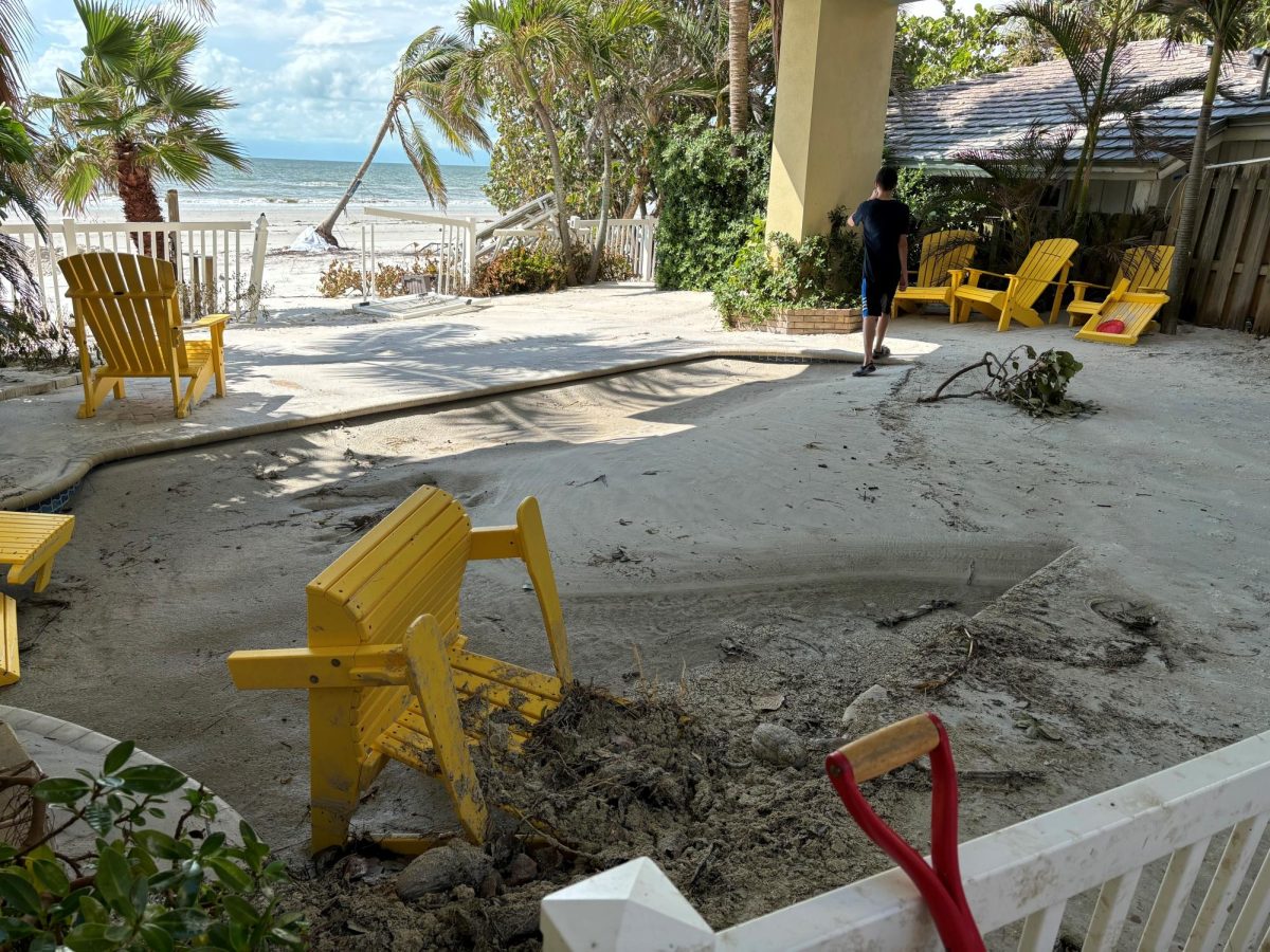 Sand fills a pool at an Indian Rocks Beach home.