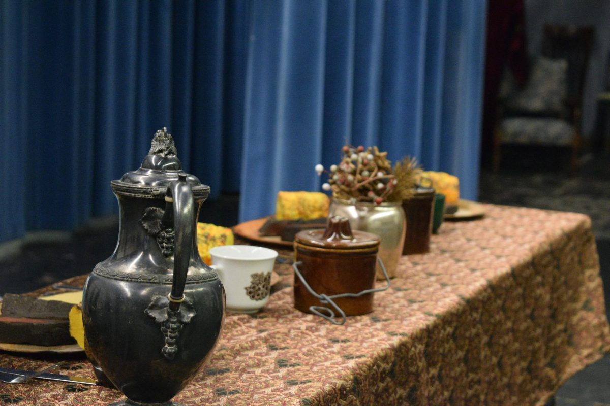 The table where characters will feast is set.