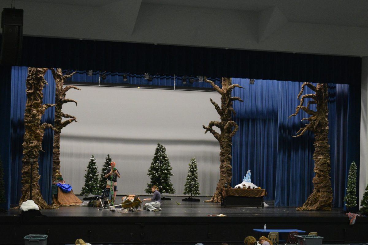 The entire stage is in the works of being turned into a snowy, forestry, wonderland.