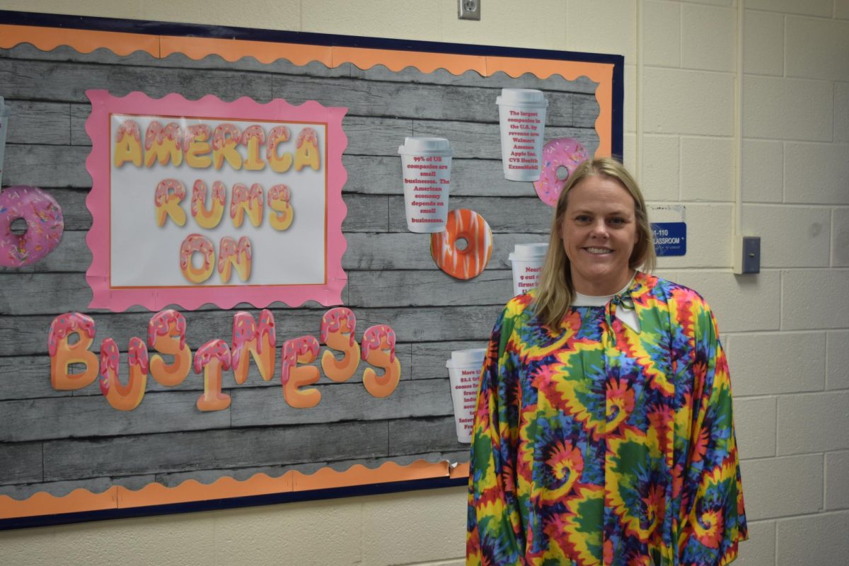 Ms. Loope dresses up for Decades Day on 01/16/2025.